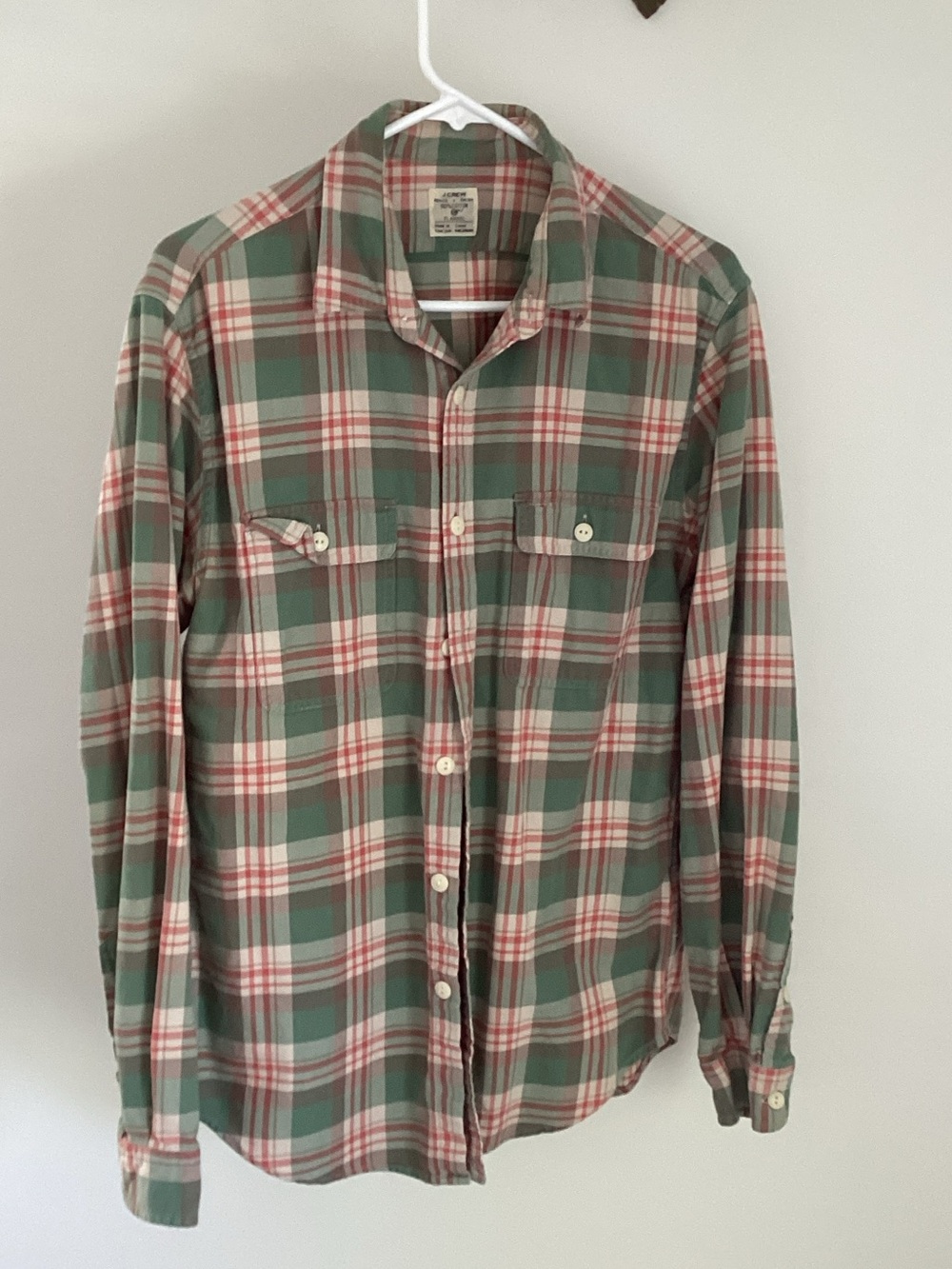 J. Crew Green and Red Plaid Button-Down Shirt